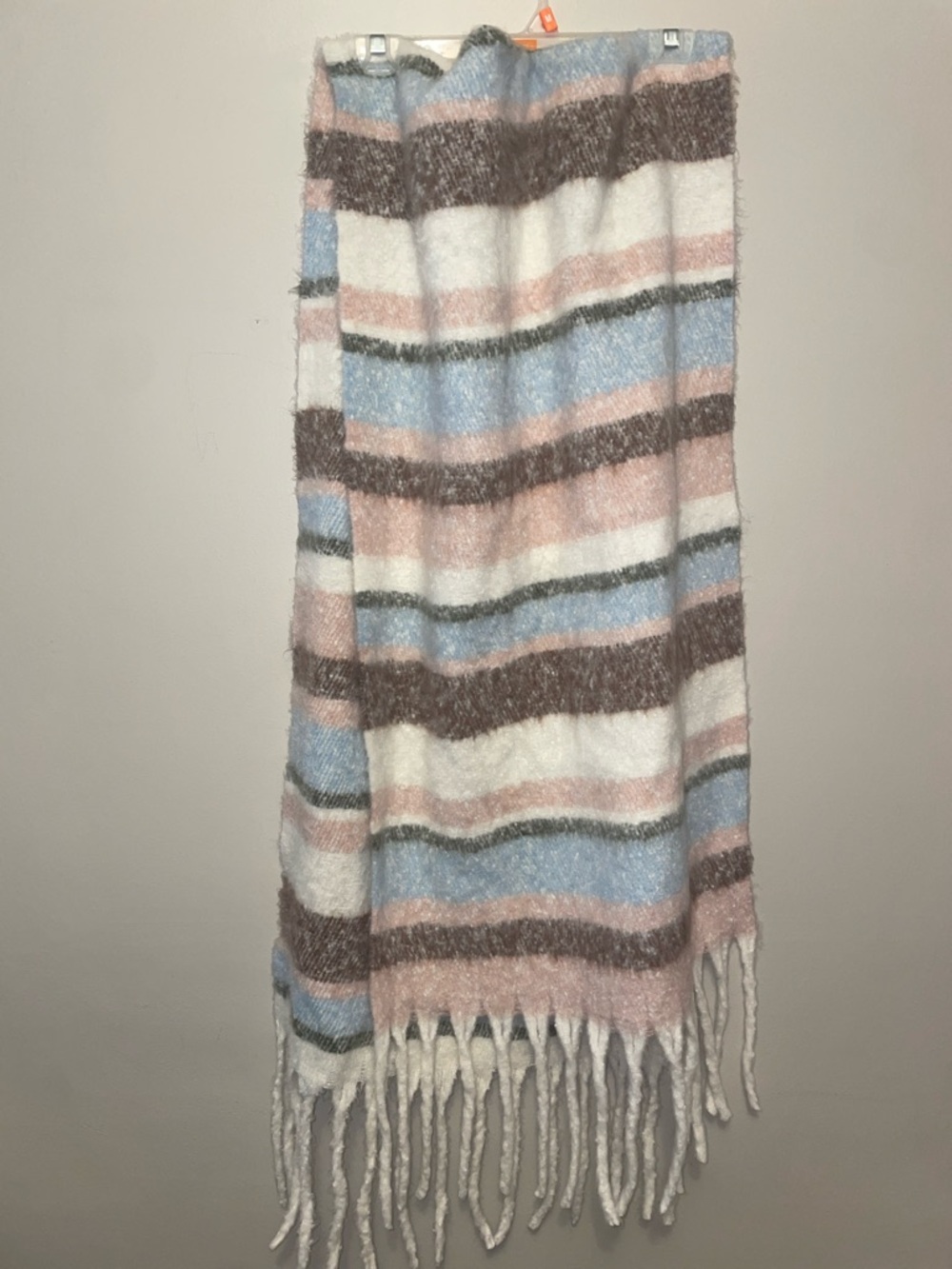 Steve Madden Pastel Striped Fringe Scarf in Blue, Pink, Cream, Brown NWOT $50